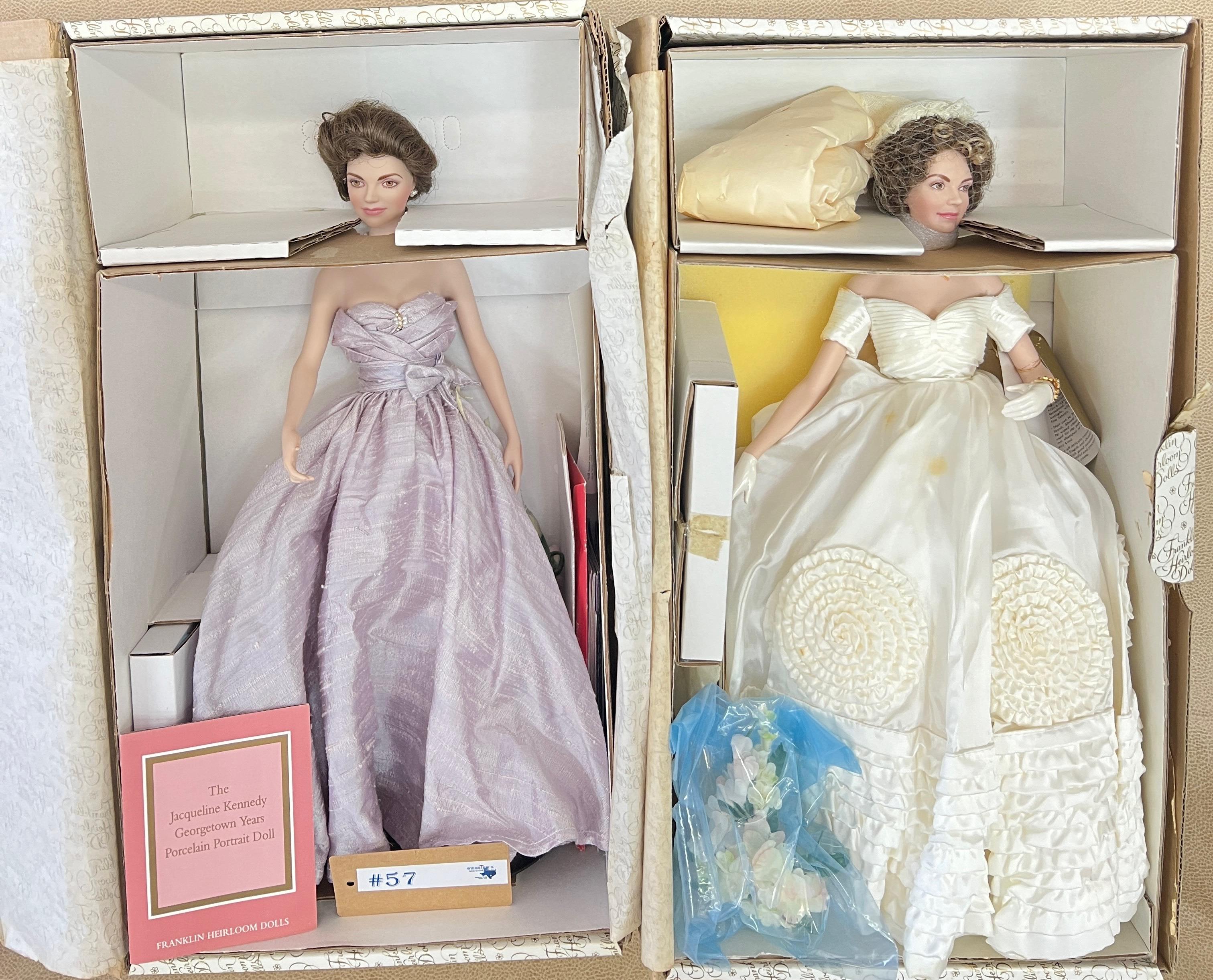 2PC FRANKLIN MINT "JAQUELINE KENNEDY" HEIRLOOM COLLECTION DOLLS IN BOXES
