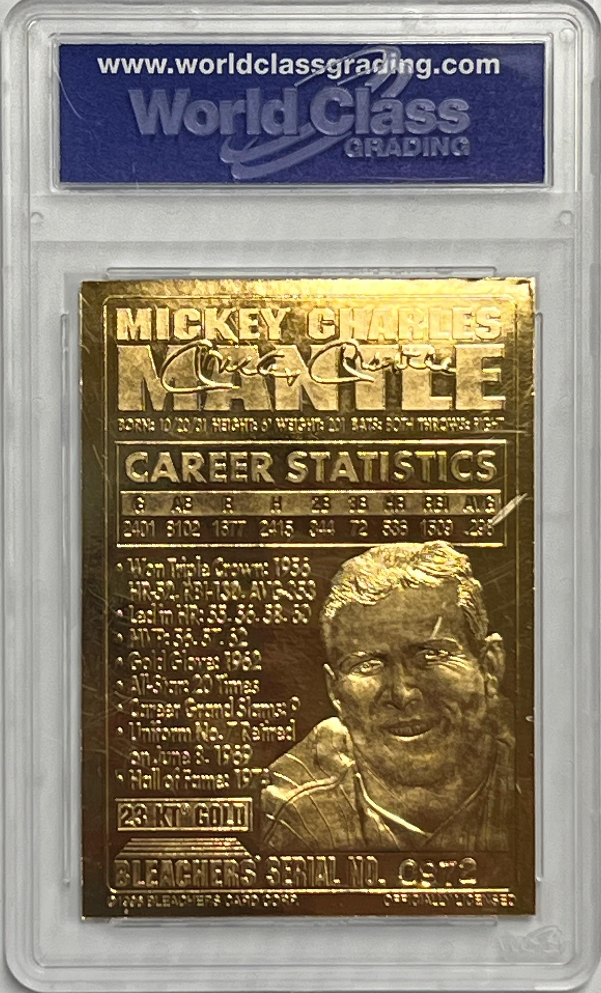 1996 BLEACHERS 23 KARAT GOLD MICKEY MANTLE CARD GRADED WCG GEM-MT 10