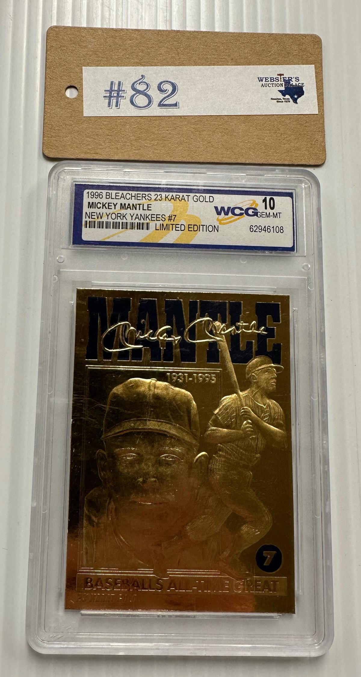 1996 BLEACHERS 23 KARAT GOLD MICKEY MANTLE CARD GRADED WCG GEM-MT 10