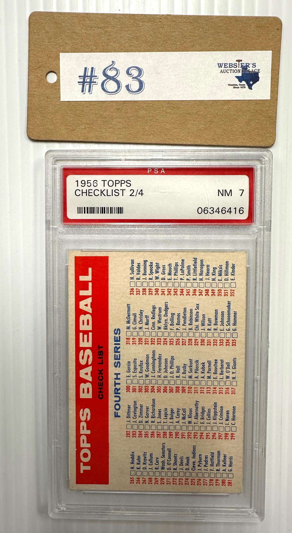 1956 TOPPS CHECKLIST 2/4 GRADED PSA NM 7