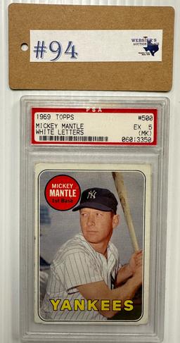 1969 TOPPS MICKEY MANTLE BASEBALL CARD GRADED PSA EX 5