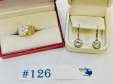 2PC SET STERLING SILVER CZ RING AND EARRINGS
