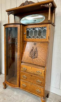 ANTIQUE TIGER OAK DROP-FRONT SECRETARY