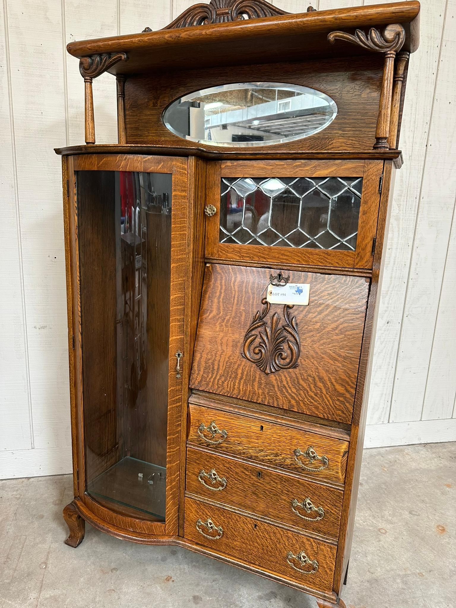 ANTIQUE TIGER OAK DROP-FRONT SECRETARY