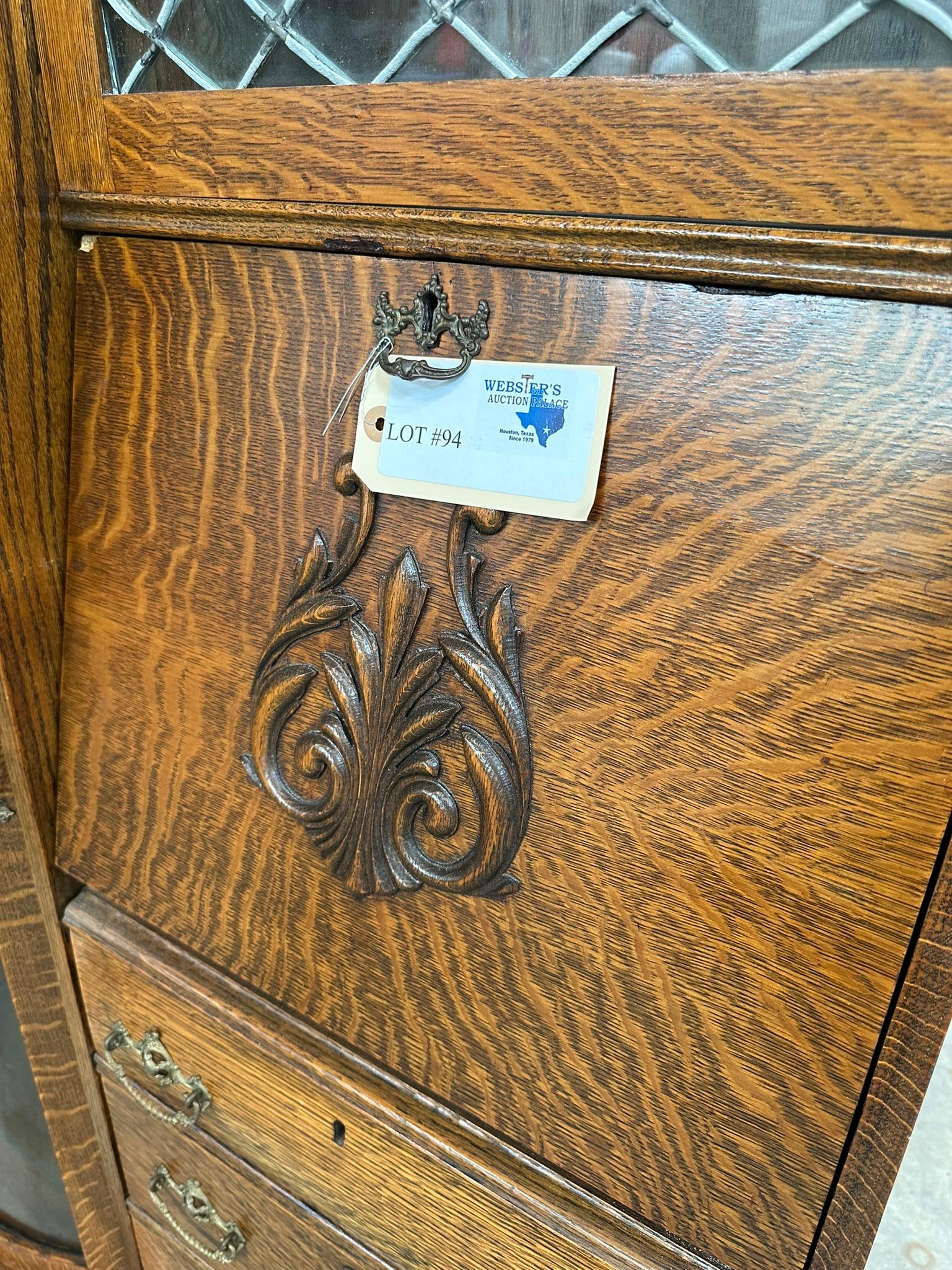 ANTIQUE TIGER OAK DROP-FRONT SECRETARY