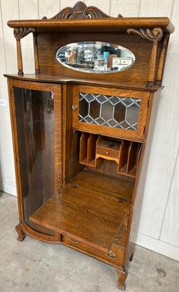 ANTIQUE TIGER OAK DROP-FRONT SECRETARY