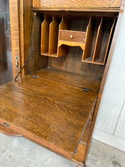 ANTIQUE TIGER OAK DROP-FRONT SECRETARY