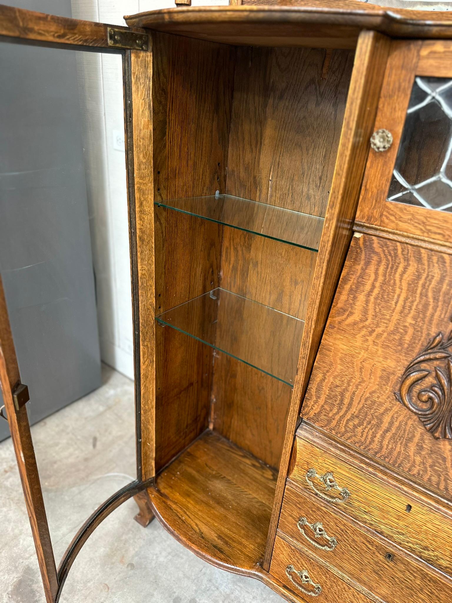 ANTIQUE TIGER OAK DROP-FRONT SECRETARY