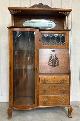 ANTIQUE TIGER OAK DROP-FRONT SECRETARY