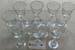 (11) WINE GLASSES W/ GOLD RIM