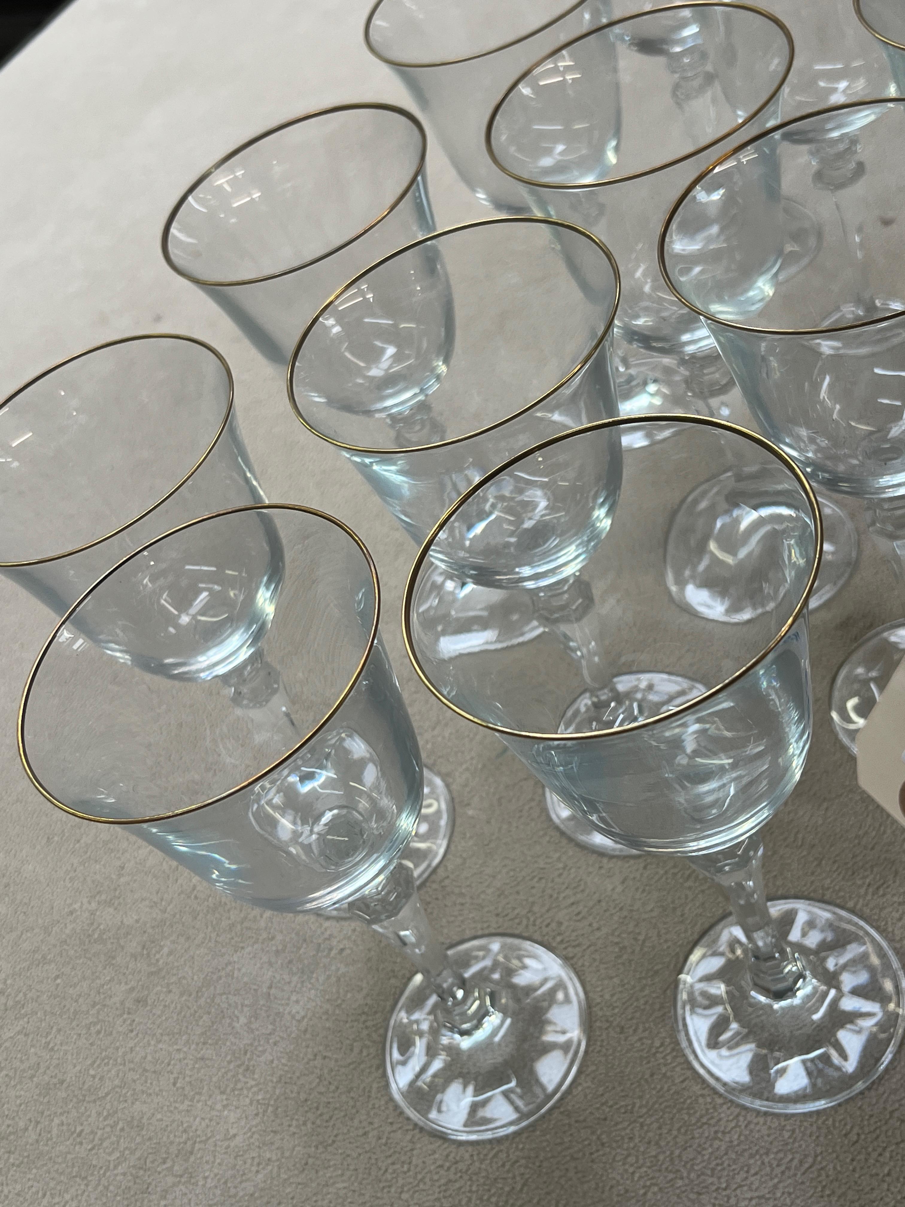 (11) WINE GLASSES W/ GOLD RIM