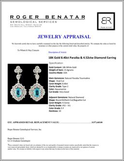 18K Gold 8.40ct Paraiba & 4.52ctw Diamond Earrings