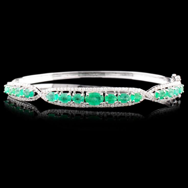 14K Gold 2.60ctw Emerald & 0.63ctw Diamond Bangle