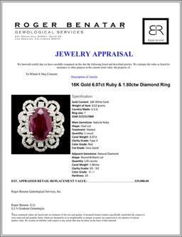 18K Gold 6.07ct Ruby & 1.80ctw Diamond Ring