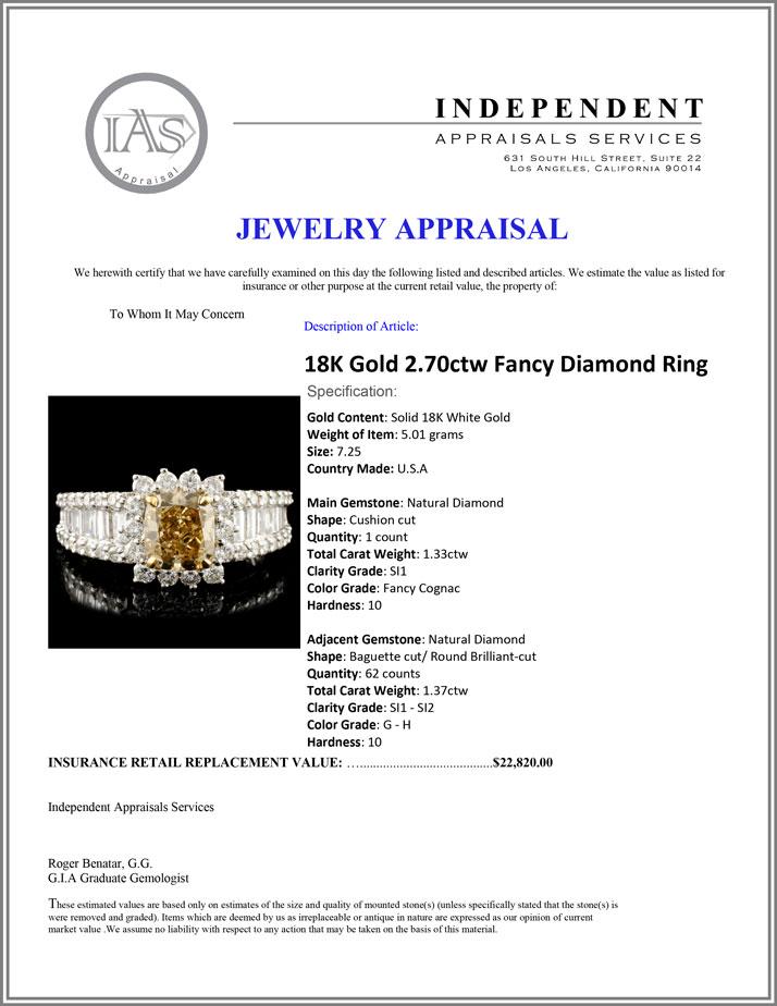 18K Gold 2.70ctw Fancy Diamond Ring