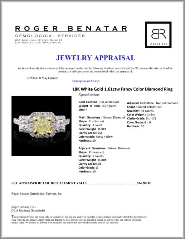 18K White Gold 1.61ctw Fancy Color Diamond Ring