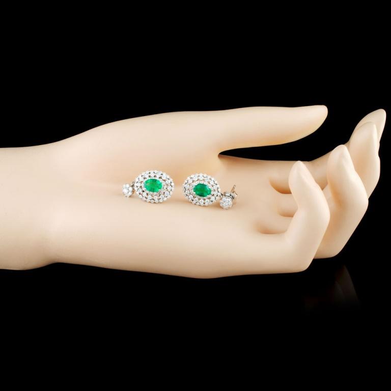 14K Gold 1.39ct Emerald & 1.52ctw Diamond Earrings