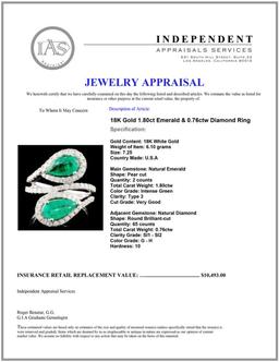 18K Gold 1.80ct Emerald & 0.76ctw Diamond Ring
