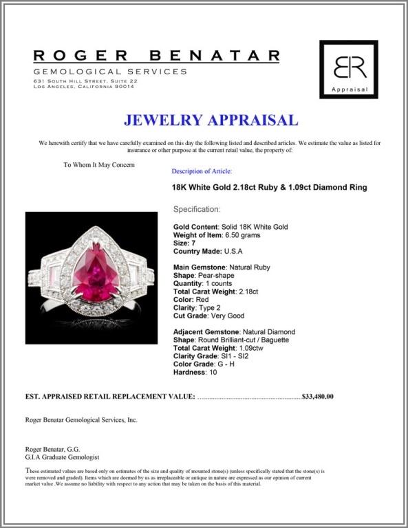 18K Gold 2.18ct Ruby & 1.09ct Diamond Ring