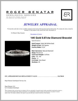 14K Gold 5.67ctw Diamond Bracelet
