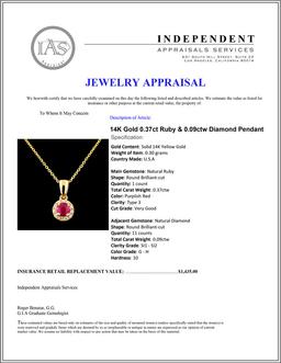 14K Gold 0.37ct Ruby & 0.09ctw Diamond Pendant