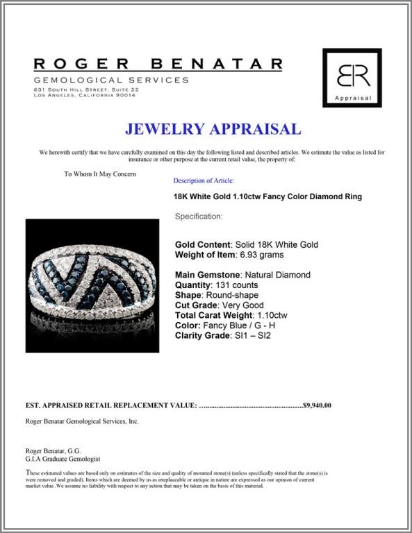 18K White Gold 1.10ctw Fancy Color Diamond Ring