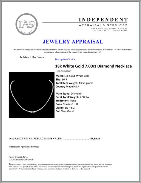 ^18k White Gold 7.00ct Diamond Necklace