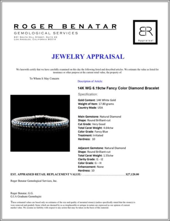 14K WG 6.19ctw Fancy Color Diamond Bracelet