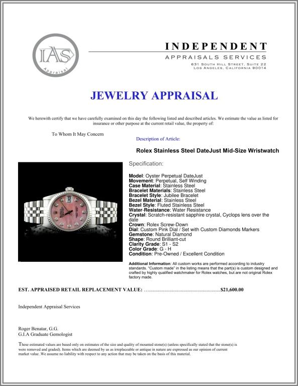 Rolex SS DateJust Mid-Size Wristwatch