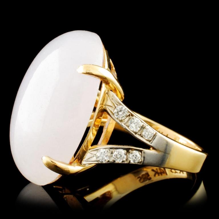 14K Gold 15.00ct Jade & 0.25ctw Diamond Ring