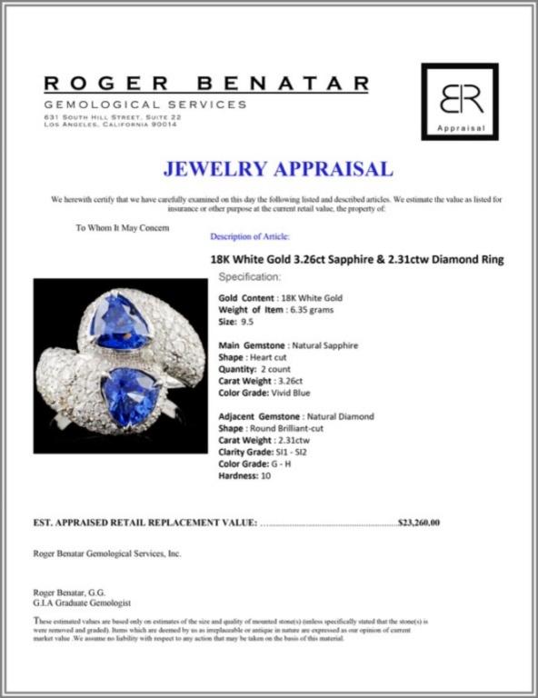 18K White Gold 3.26ct Sapphire & 2.31ctw Diamond R