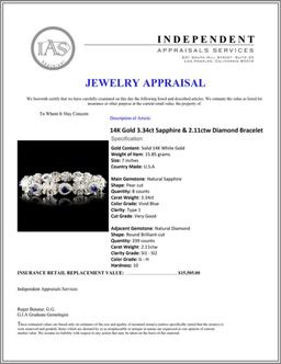 14K Gold 3.34ct Sapphire & 2.11ctw Diamond Bracele