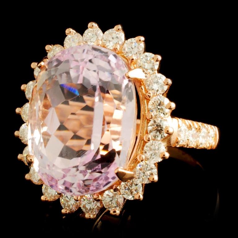 14K Gold 16.46ct Kunzite & 1.54ctw Diamond Ring