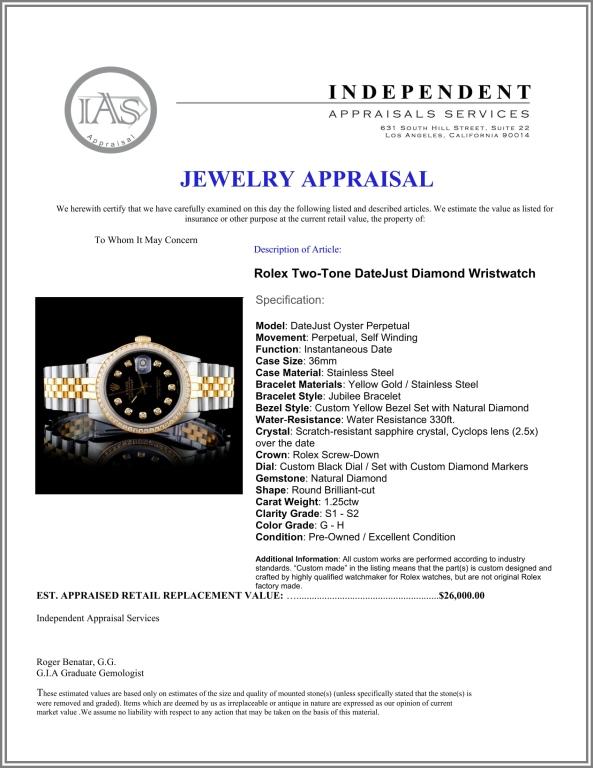 Rolex YG/SS DateJust Diamond 36MM Watch