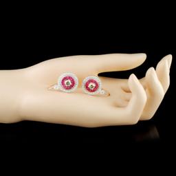 14K Gold 1.81ct Ruby & 2.32ctw Diamond Earrings