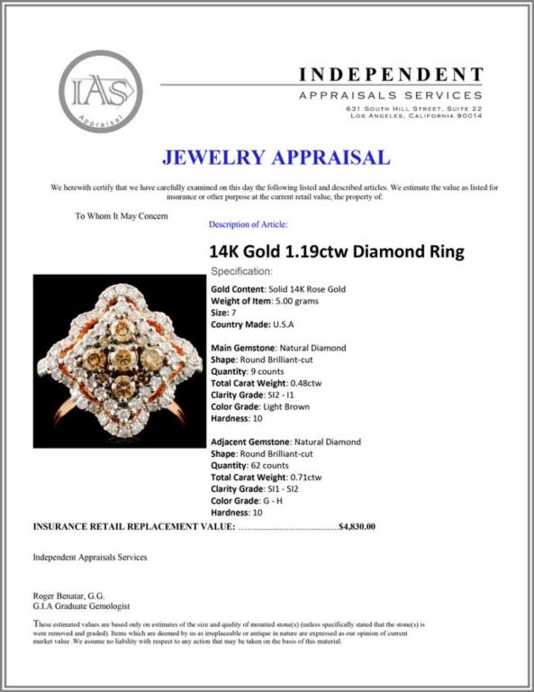 14K Gold 1.19ctw Diamond Ring