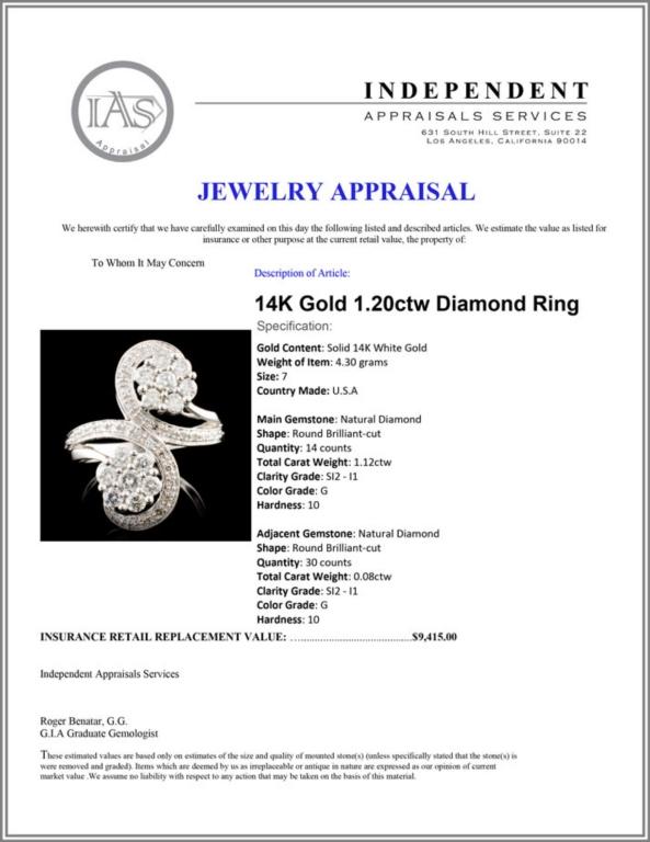 14K Gold 1.20ctw Diamond Ring