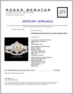 18K White Gold 0.97ctw Fancy Color Diamond Ring