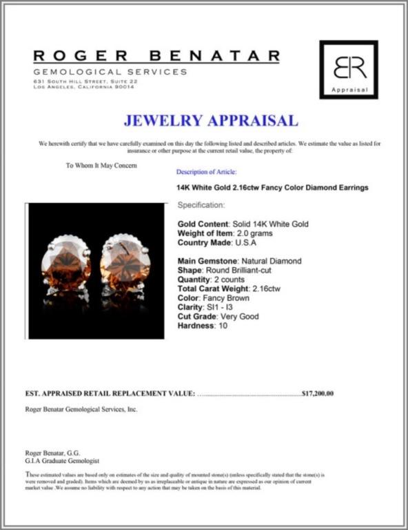 14K Gold 2.16ctw Fancy Color Diamond Earrings