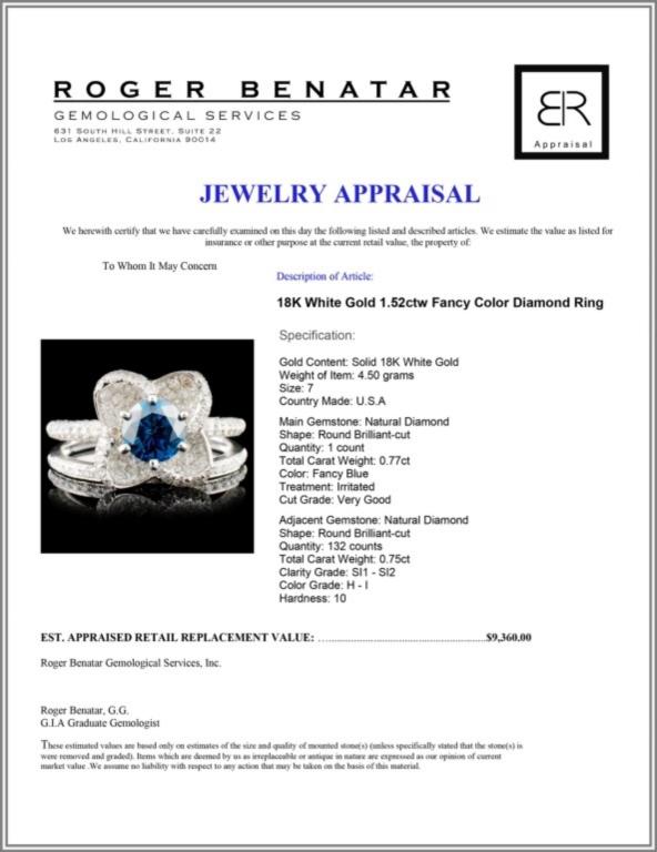 18K White Gold 1.52ctw Fancy Color Diamond Ring