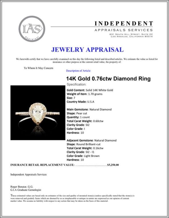 14K Gold 0.76ctw Diamond Ring