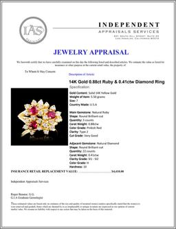 14K Gold 0.88ct Ruby & 0.41ctw Diamond Ring