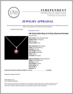 14K Gold 0.28ct Ruby & 0.10ctw Diamond Pendant