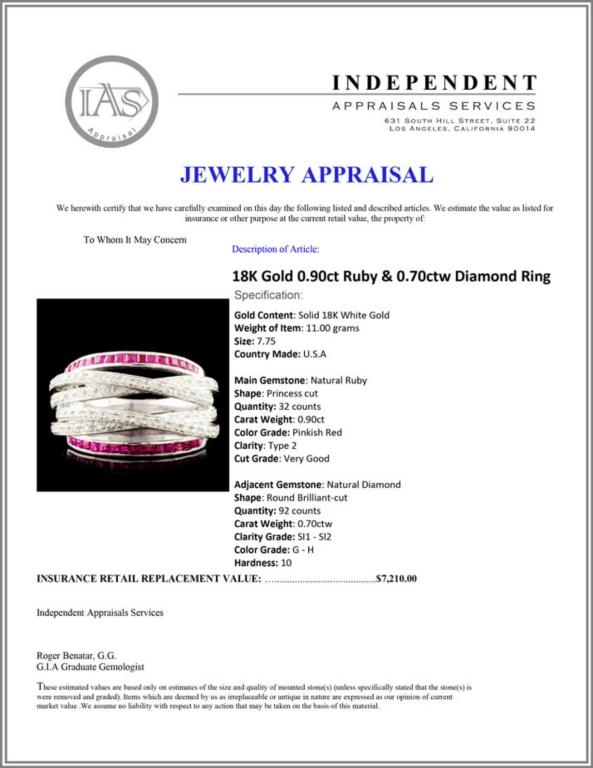 18K Gold 0.90ct Ruby & 0.70ctw Diamond Ring