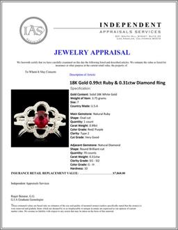 18K Gold 0.99ct Ruby & 0.31ctw Diamond Ring
