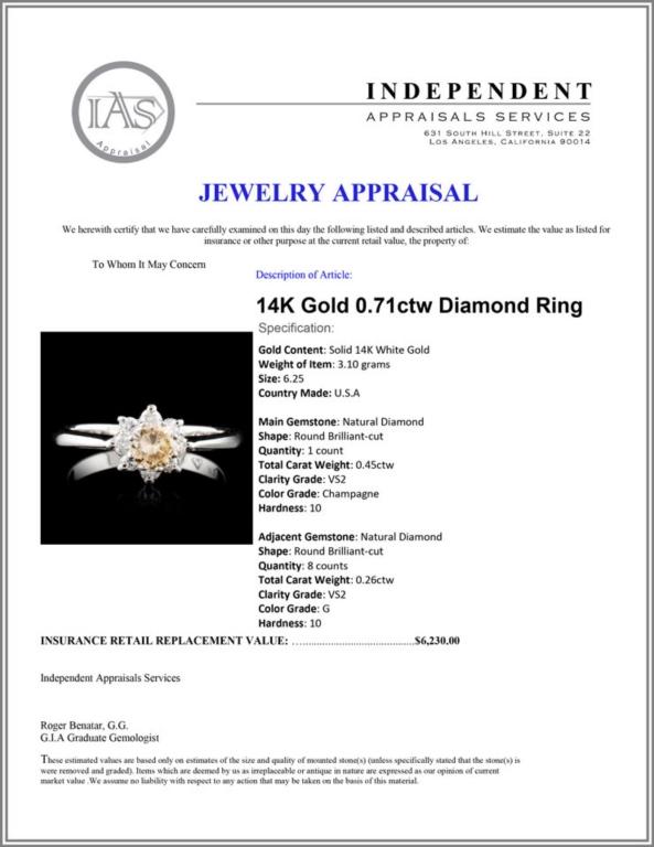 14K Gold 0.71ctw Diamond Ring