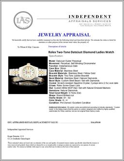 Rolex YG/SS DateJust Diamond Ladies Watch