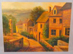 Ruth Stromswold(american Artist), "village Walk" ,signed Oil On Canvas