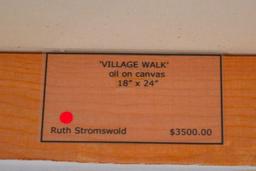 Ruth Stromswold(american Artist), "village Walk" ,signed Oil On Canvas