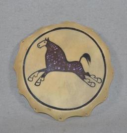 Native American Raw Hide Drum Top w/ Horse Motif